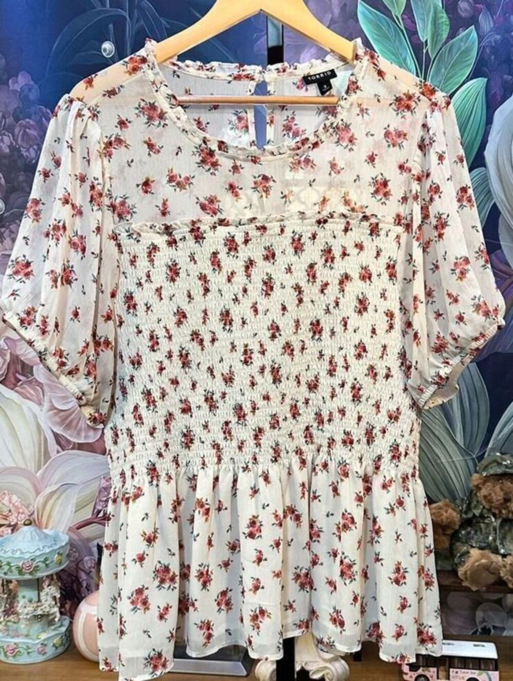 Torrid 3 Smocked Floral Short Sleeve Top Feminine Romantic Fairycore Cottagecore